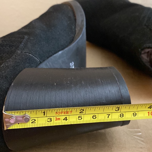 Black suede high heel ankle boots. Bought in Denmark Comfy Stacked 3 1/2” heel. - Picture 13 of 13